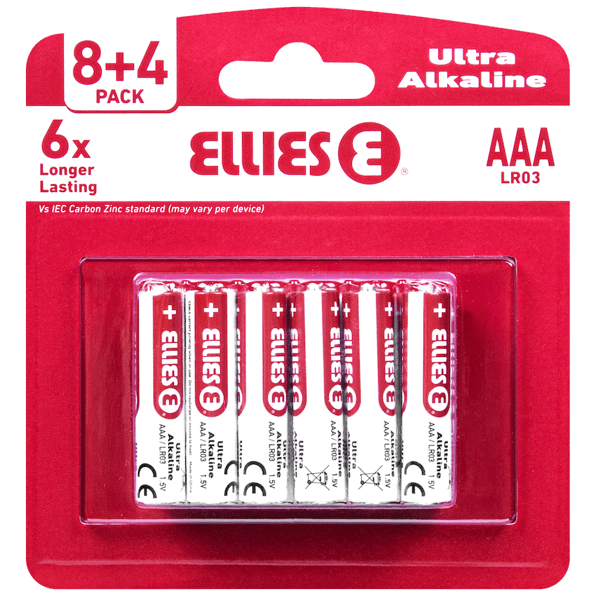 Ellies Ultra Series - Alkaline Batteries AAA 8+4 Value Pack - WT
