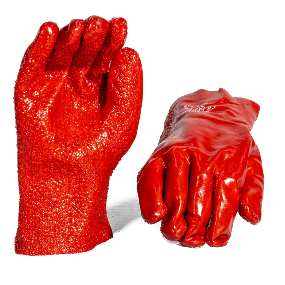 PVC Red Rough Palm Open Cuff Glove 27cm - Pack Of 12 Pairs