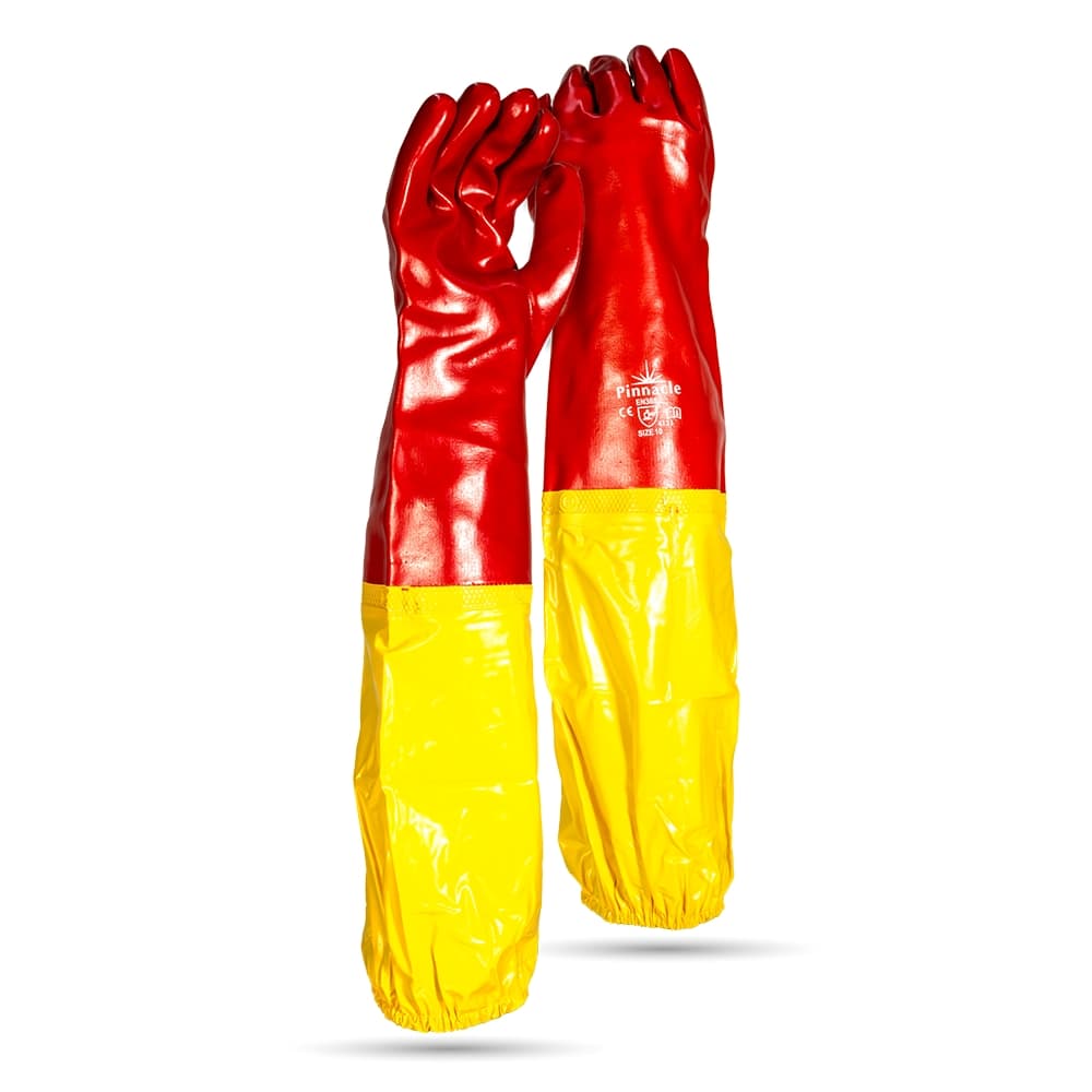PVC Red Shoulder Glove Yellow Attachment - Pack Of 12 Pairs