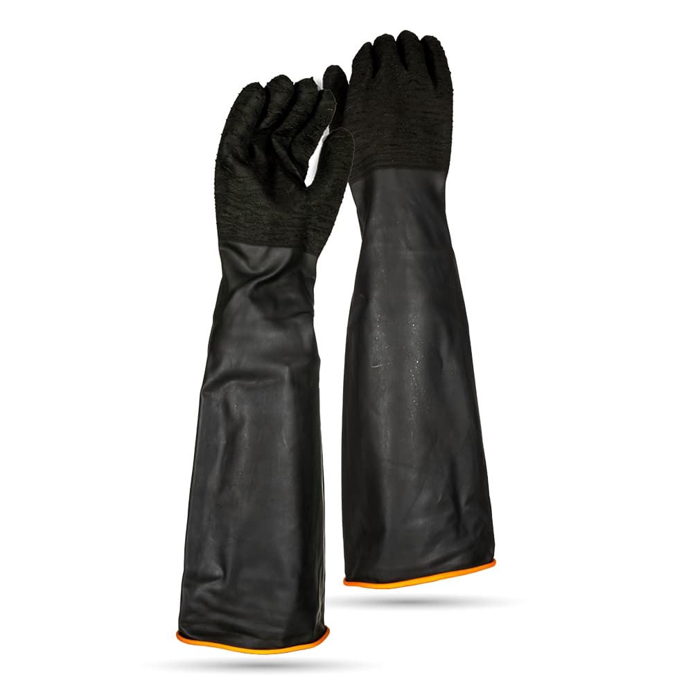 Black Industrial Rubber Glove Rough Palm 55cm - Pack Of 12 Pairs