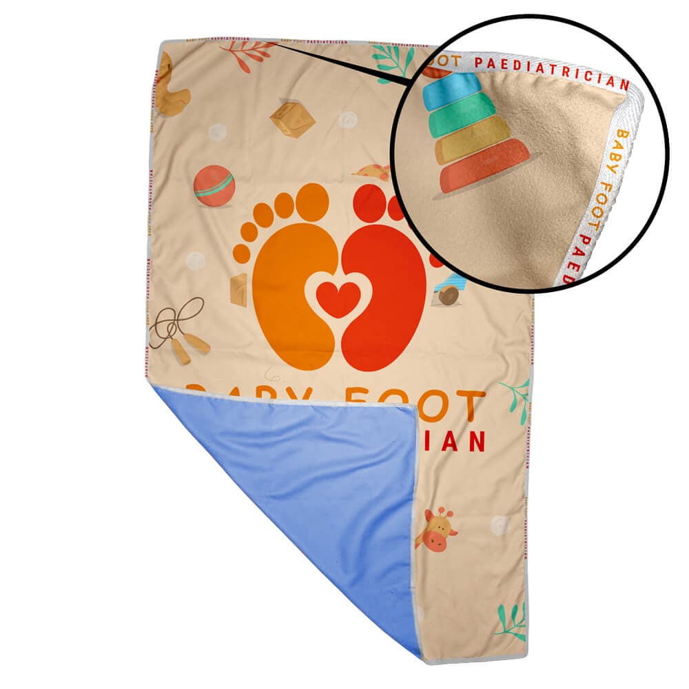 Marble Microfibre Baby Blanket D/S Print Binded With Personalised Branded Petersham Webbing