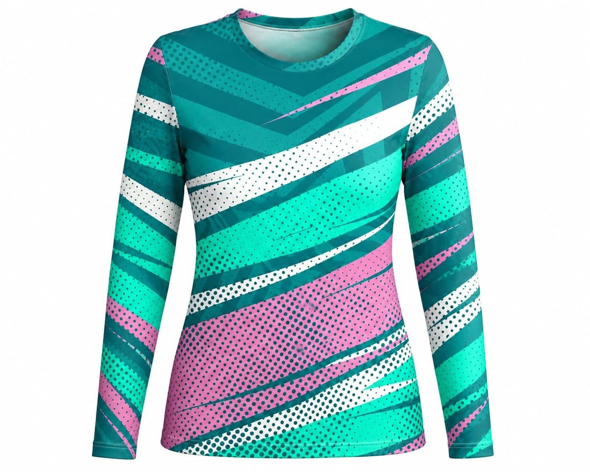 Dye Sub Ladies Crew Neck T-shirt, Fitted Long Sleeve, Reverse Birdseye