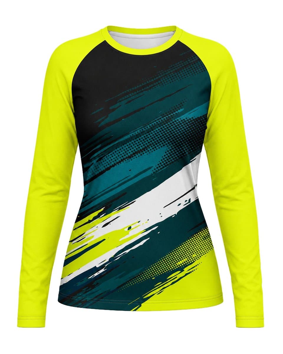 Dye Sub Ladies Crew Neck T-shirt, Raglan Long Sleeve, Birdseye