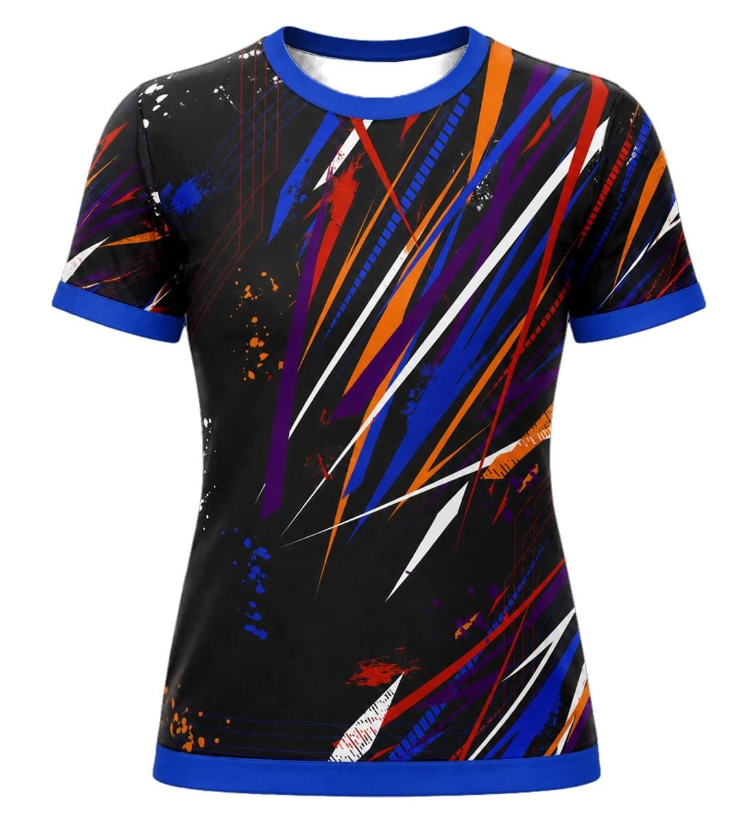 Dye Sub Ladies Ringer Crew Neck T-shirt, Fitted Short Sleeve, Reverse Birdseye