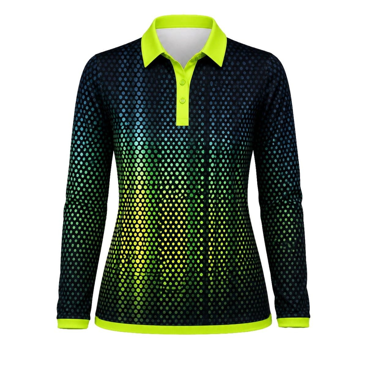 Dye Sub Ladies Ringer Golf Shirt, Fitted Long Sleeve, Reverse Birdseye