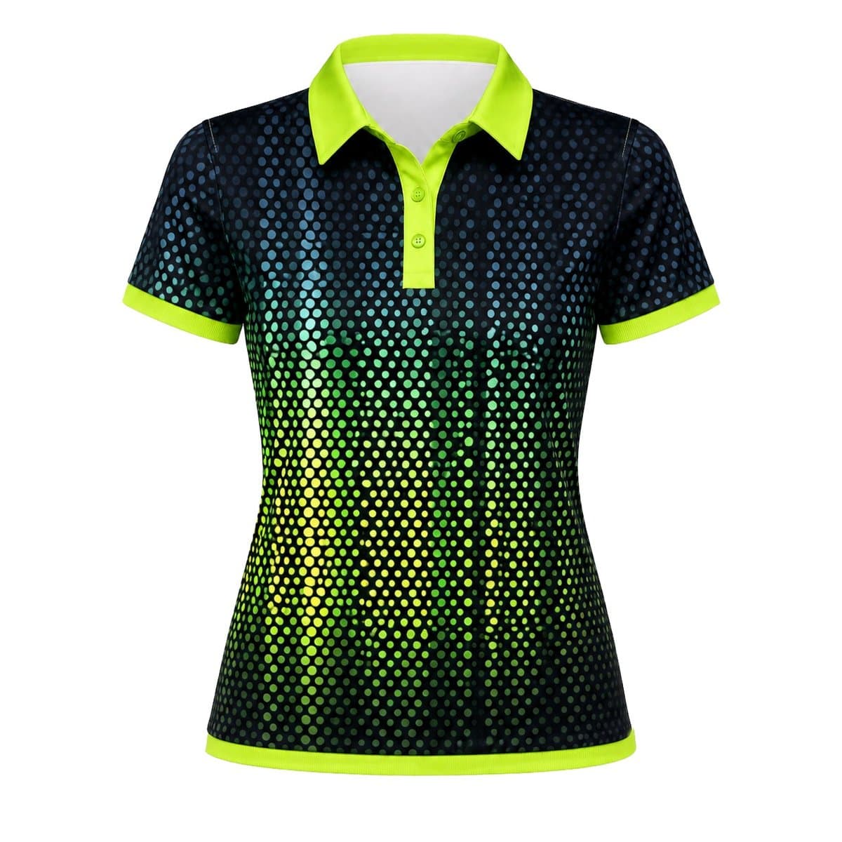 Dye Sub Ladies Ringer Golf Shirt, Fitted Short Sleeve, Drop Needle