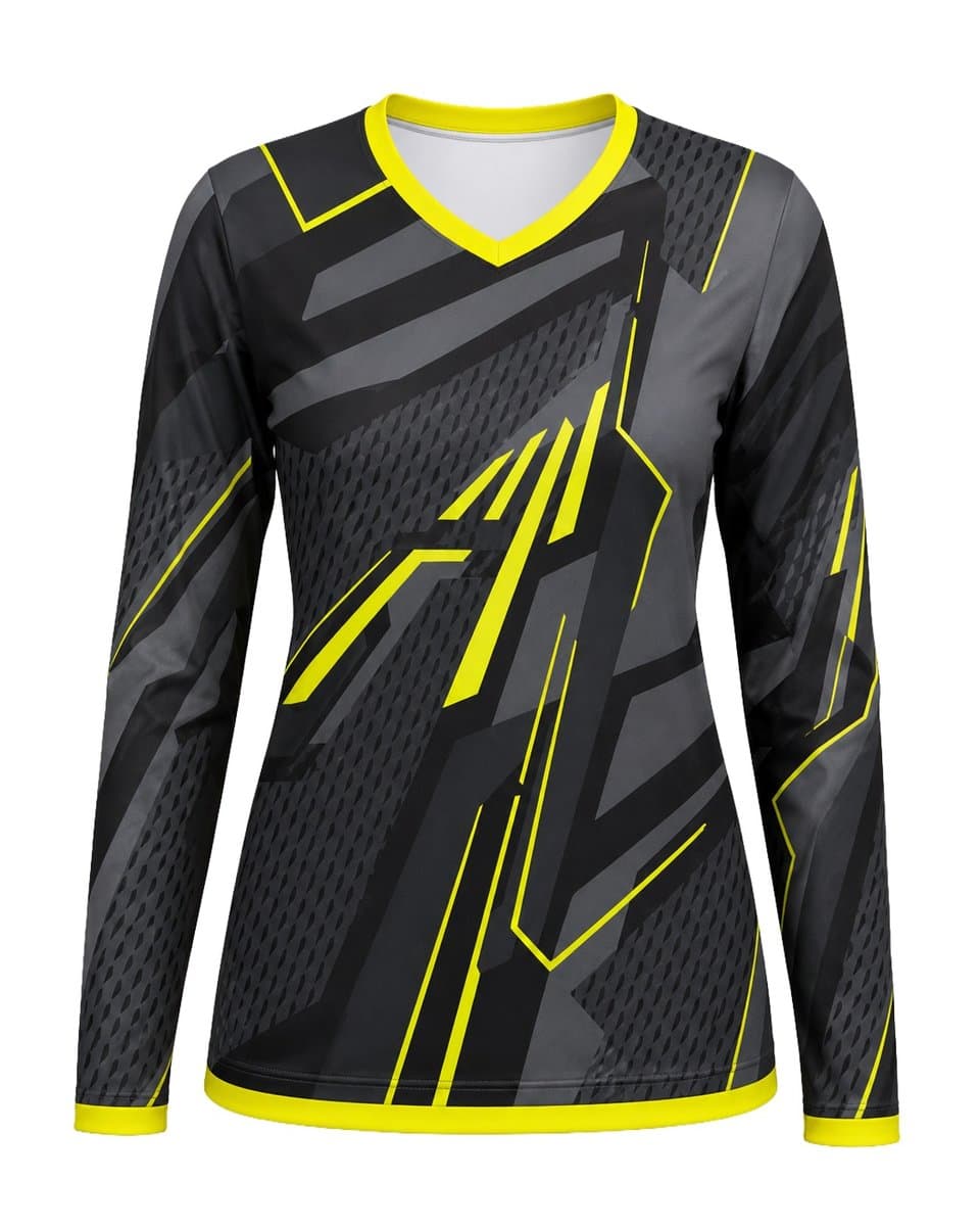 Dye Sub Ladies Ringer V-Neck T-shirt, Fitted Long Sleeve, Birdseye