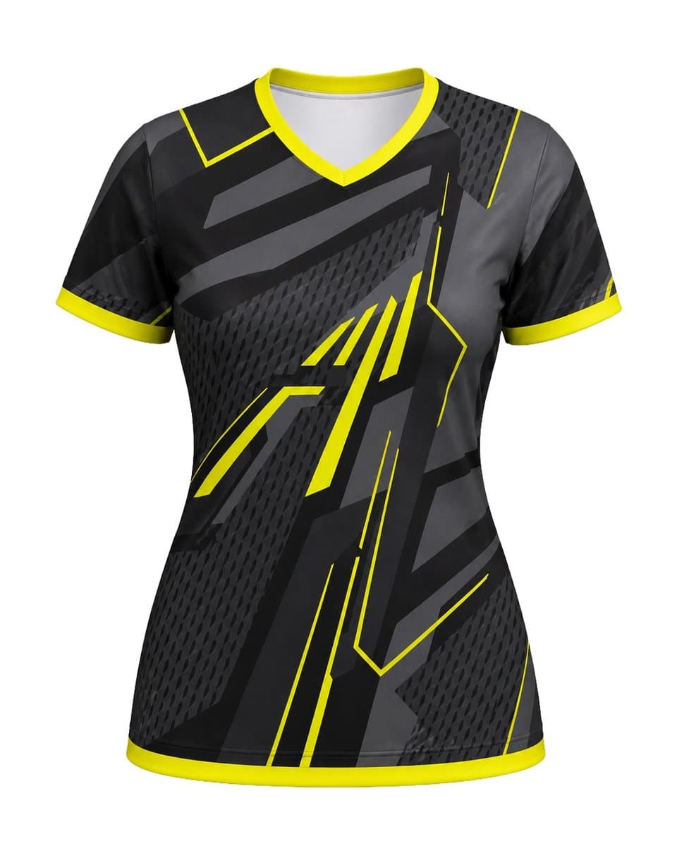 Dye Sub Ladies Ringer V-Neck T-shirt, Fitted Short Sleeve, Sport Tec
