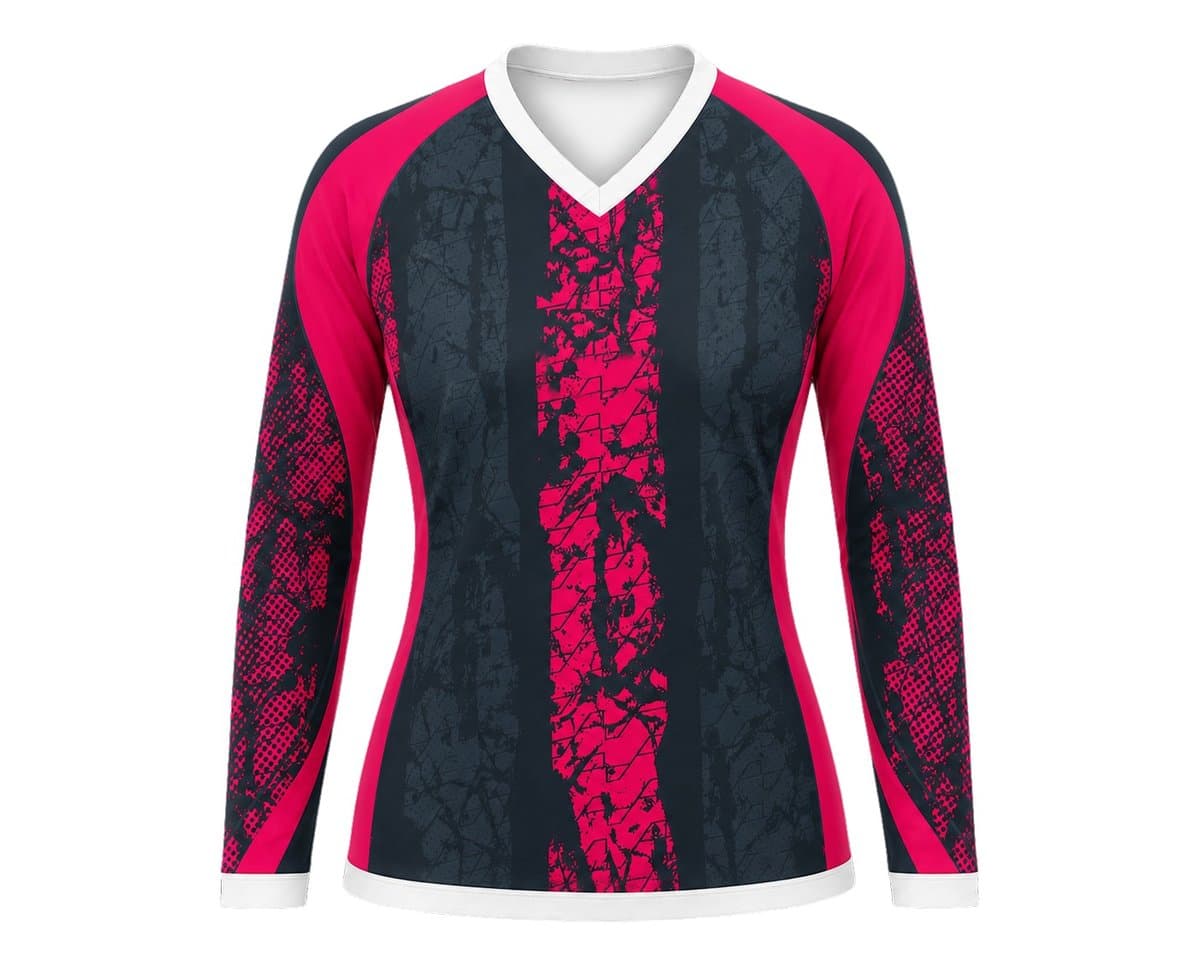 Dye Sub Ladies Ringer V-Neck T-shirt, Raglan Long Sleeve, Sport Tec