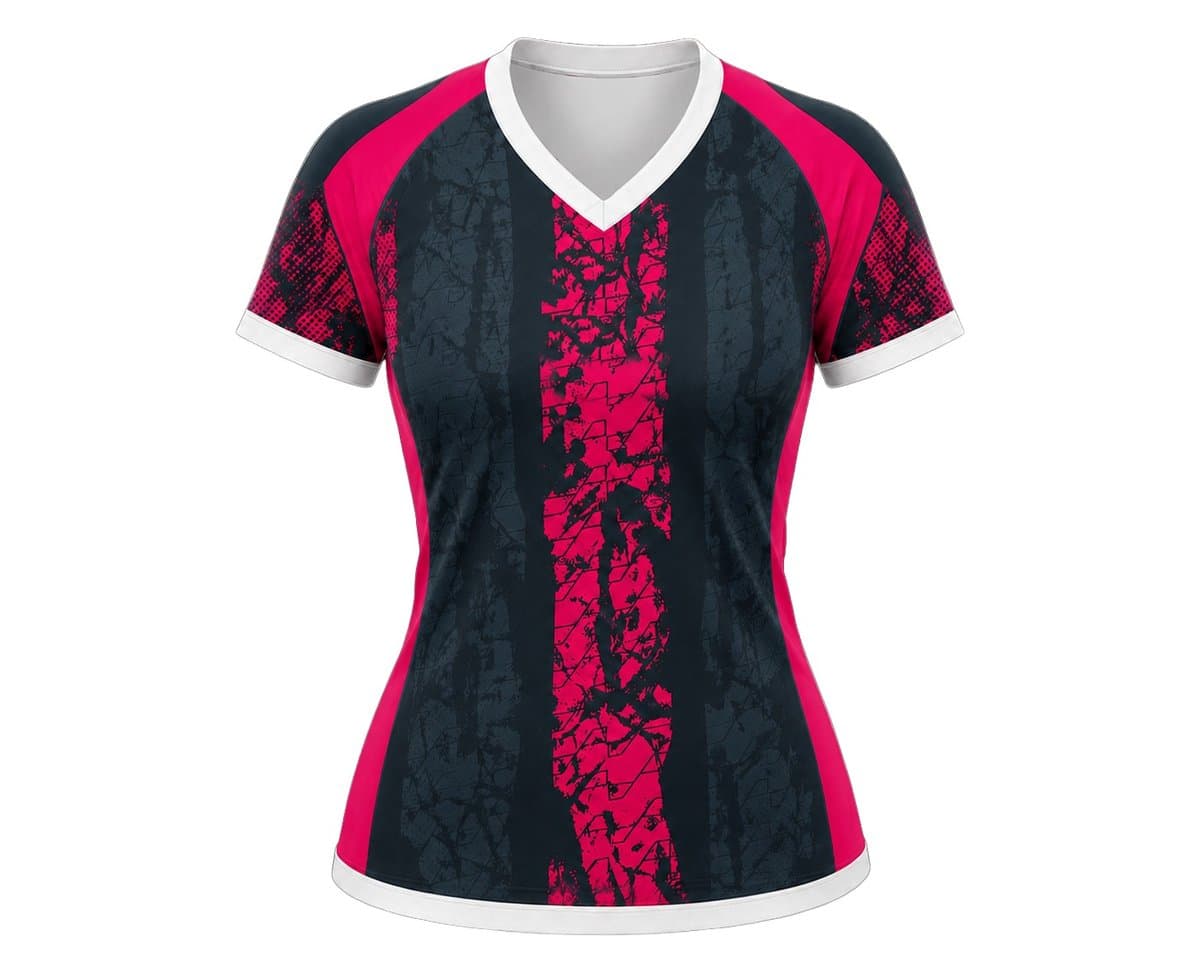Dye Sub Ladies Ringer V-Neck T-shirt, Raglan Short Sleeve, Birdseye
