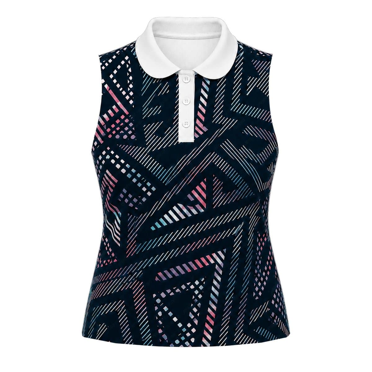 Dye Sub Ladies Sleeveless Golf Shirt, Placket, Reverse Birdseye