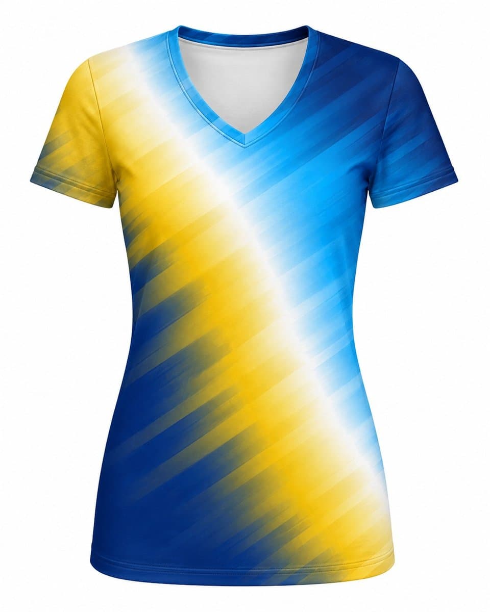 Dye Sub Ladies V-Neck T-shirt, Fitted Short Sleeve, Drop Needle