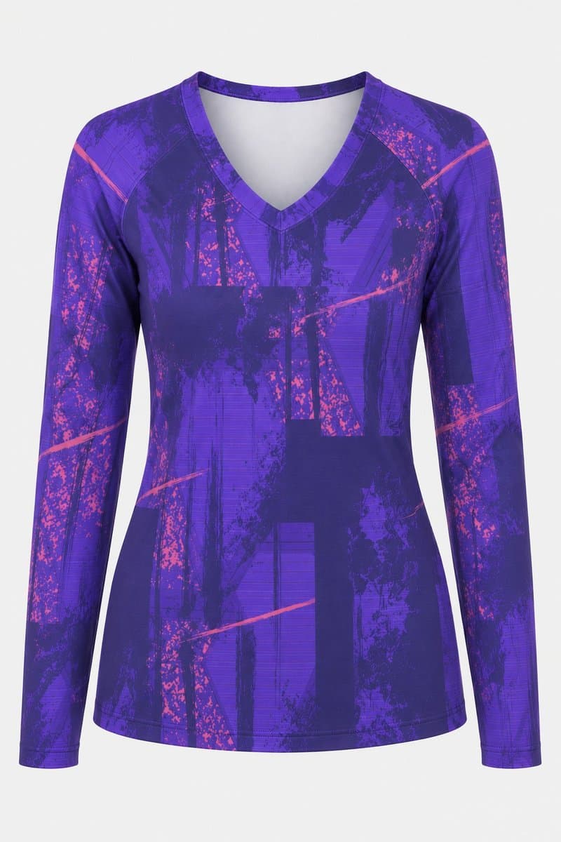 Dye Sub Ladies V-Neck T-shirt, Raglan Long Sleeve, Drop Needle