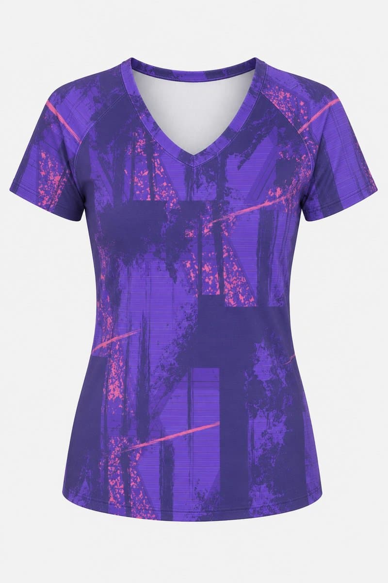 Dye Sub Ladies V-Neck T-shirt, Raglan Short Sleeve, Sport Tec