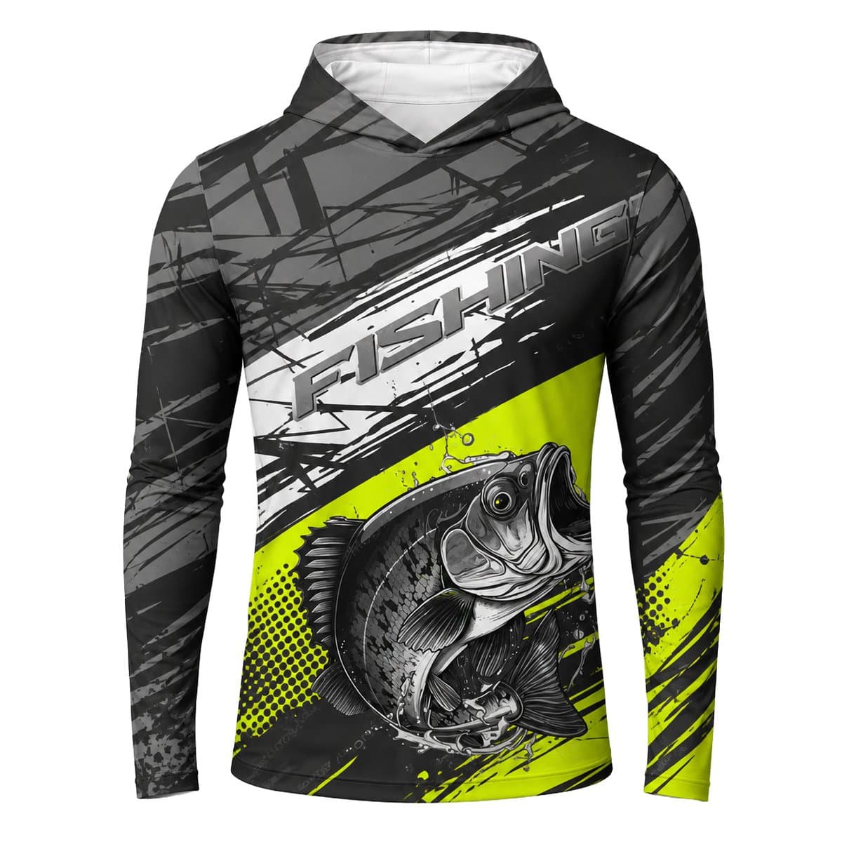 Dye Sub Men's Hooded T-shirt, Fitted Long Sleeve, Birdseye