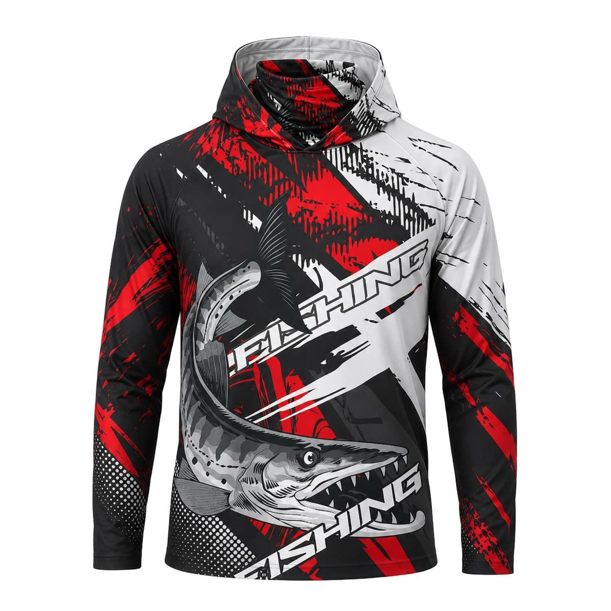Dye Sub Men's Hooded T-shirt with Neck Warmer, Raglan Long Sleeve, Sport Tec