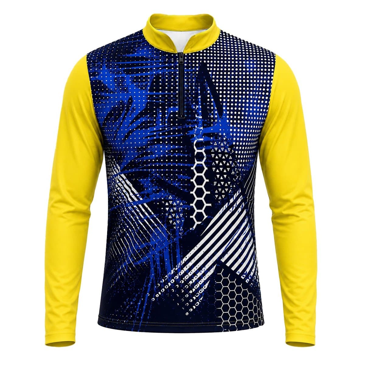 Dye Sub Men's Mandarin Collar 1/4 Zip Shirt, Fitted Long Sleeve, Reverse Birdseye