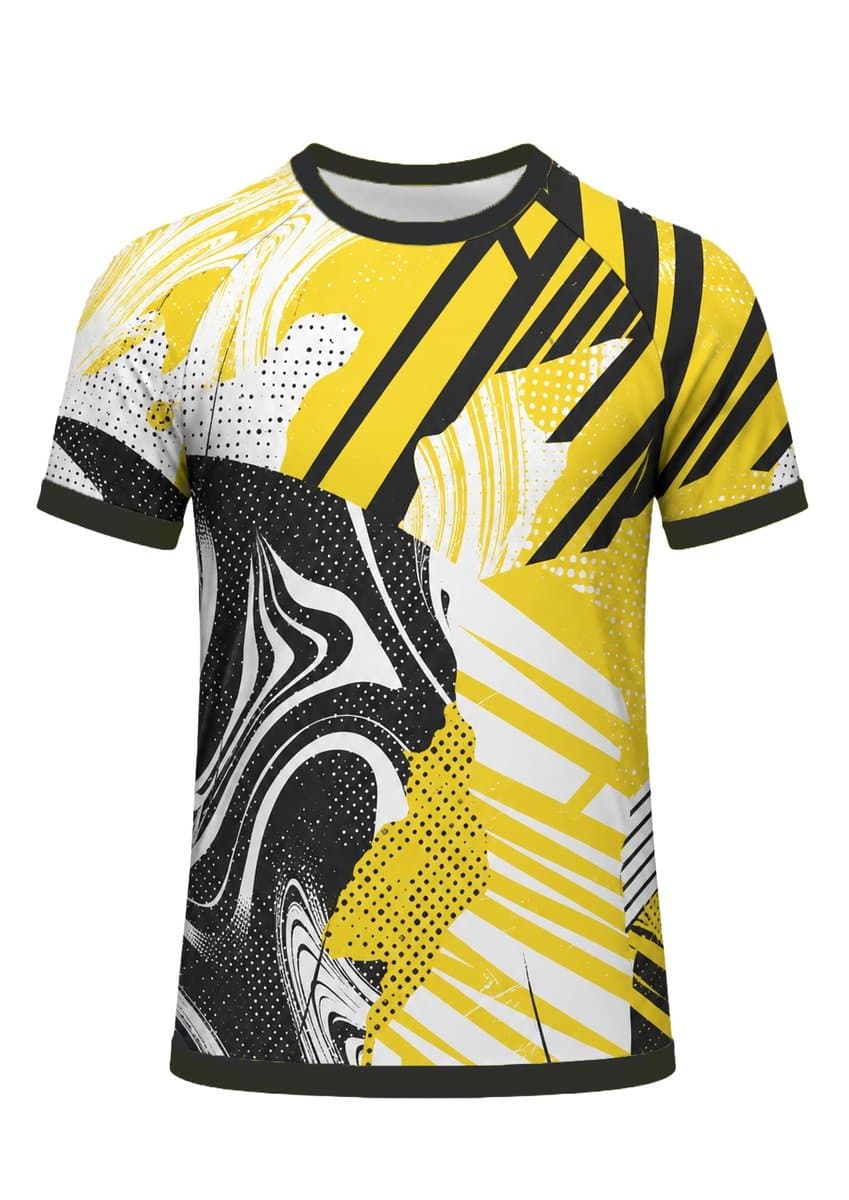 Dye Sub Men's Ringer Crew Neck T-shirt, Raglan Short Sleeve, Drop Needle