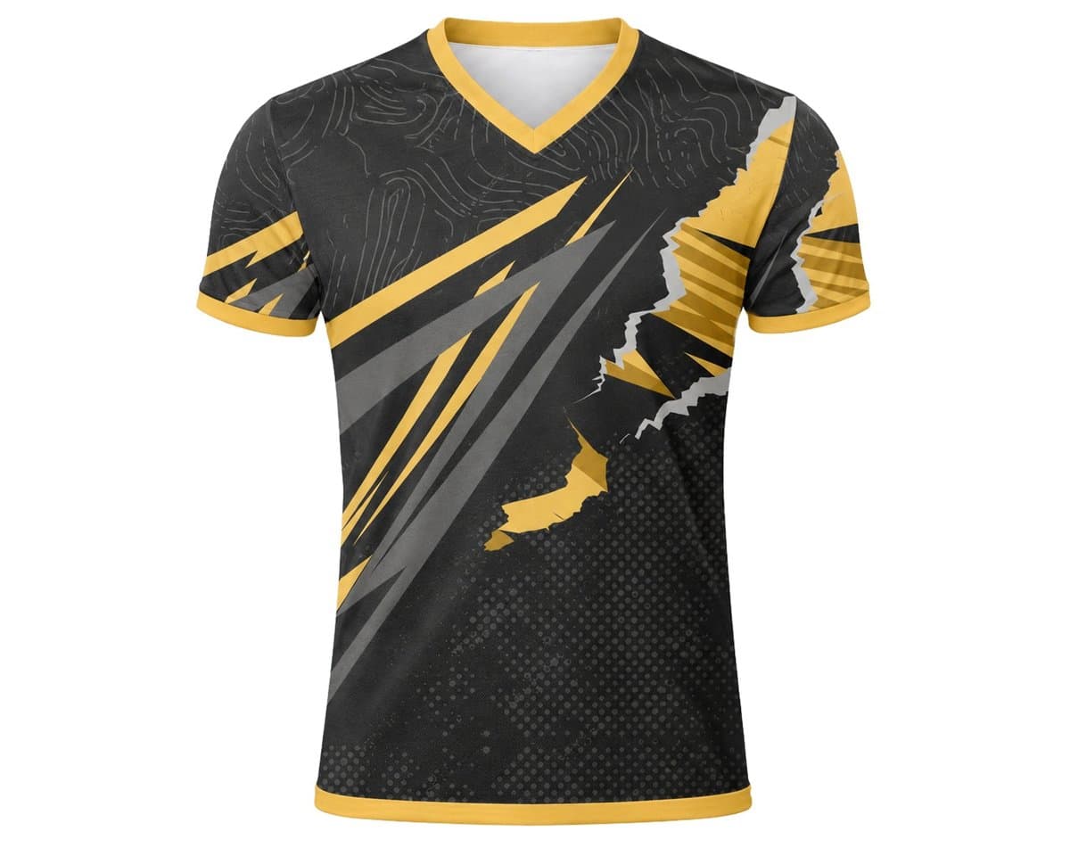 Dye Sub Men's Ringer V-Neck T-shirt, Fitted Short Sleeve, Drop Needle