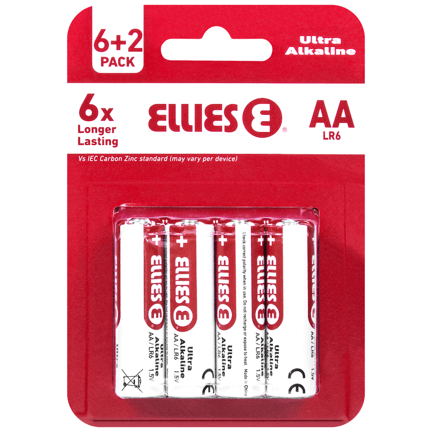 Ellies Ultra Series - Alkaline Batteries AA 6 + 2 Pack -WT