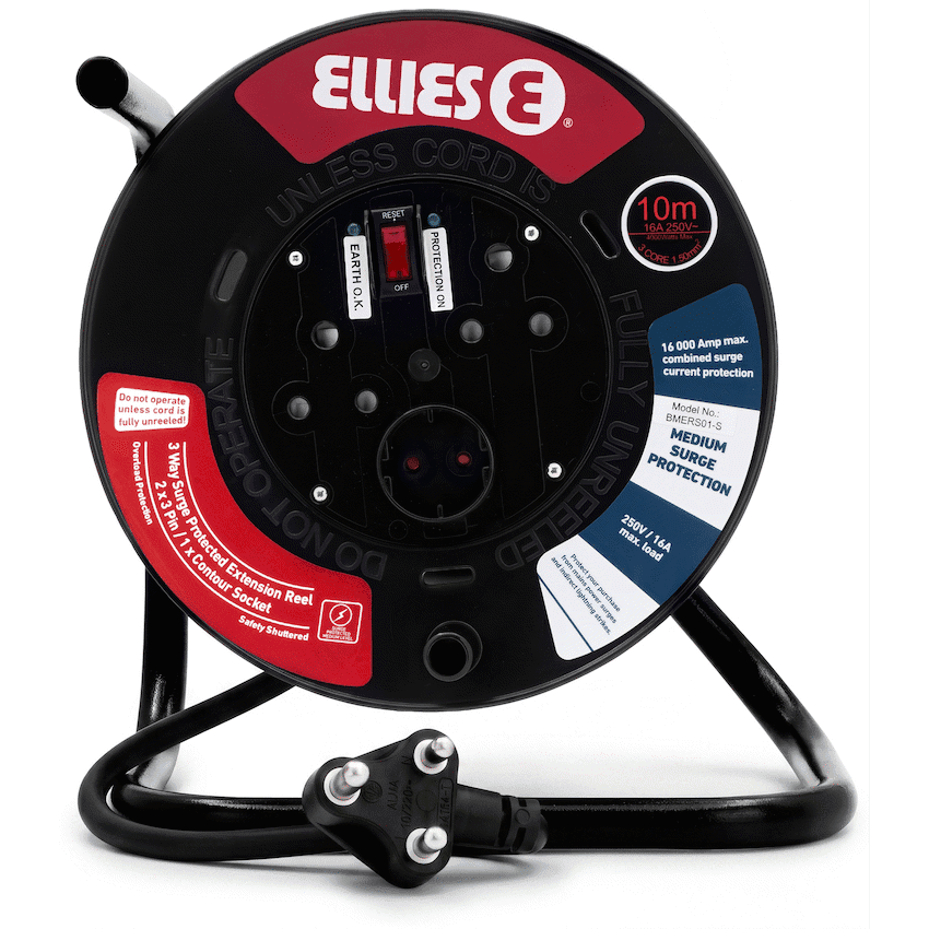 Ellies Heavy Duty Surge Protected Extension Reel 10m - BK