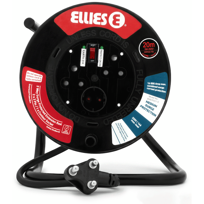 Ellies Heavy Duty Surge Extension Reel - 20m - BK