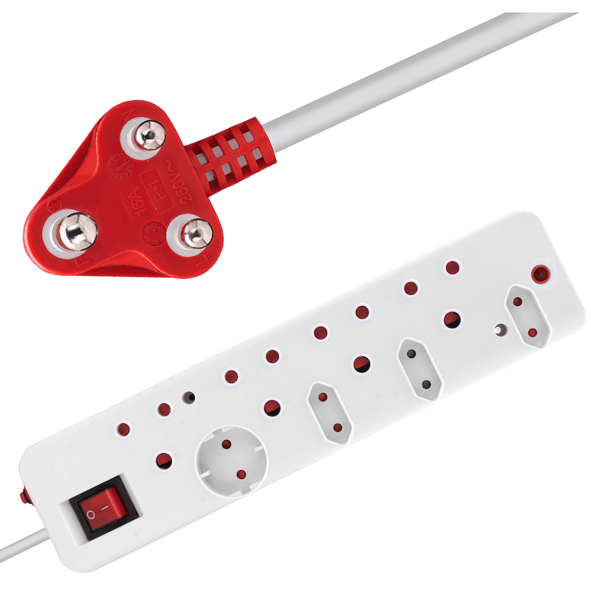 Ellies 8-Way Surge Multiplug 0.5m - WT
