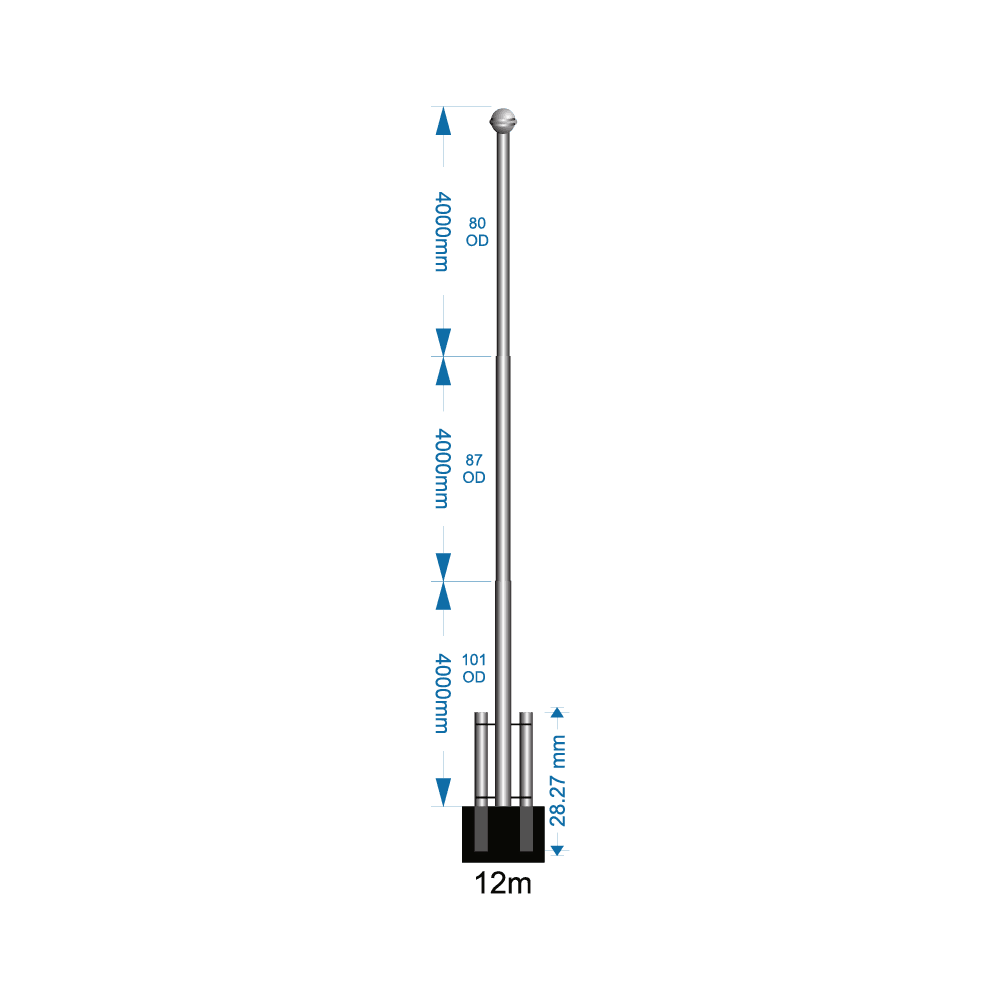 Swivel Base Flagpole 12m - including installation (one unit)