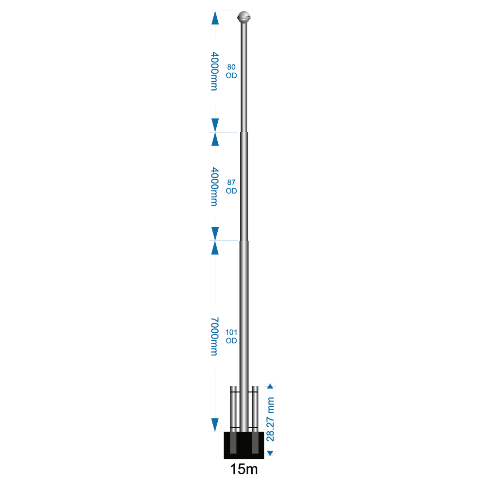 Swivel Base Flagpole 15m - including installation (one unit)