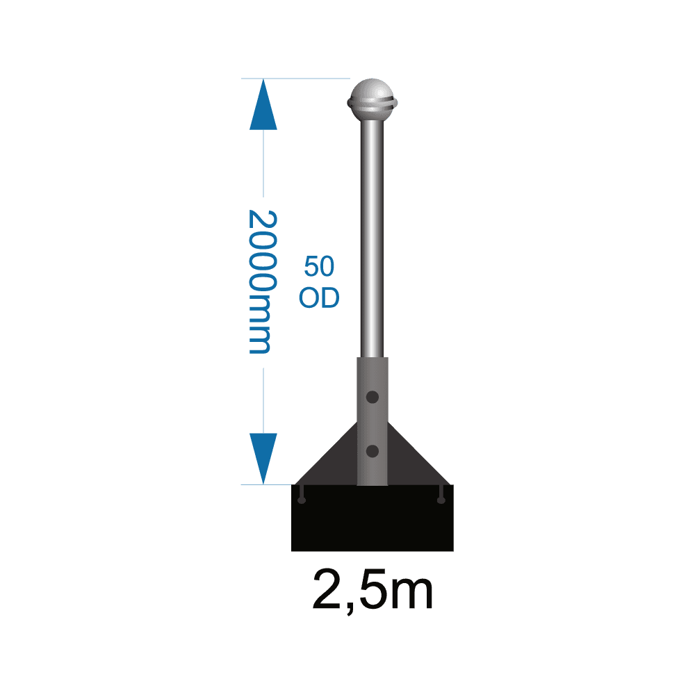 Flagpole 2.5m with wall bracket select (W1 -W2 -W3) including installation (one unit)