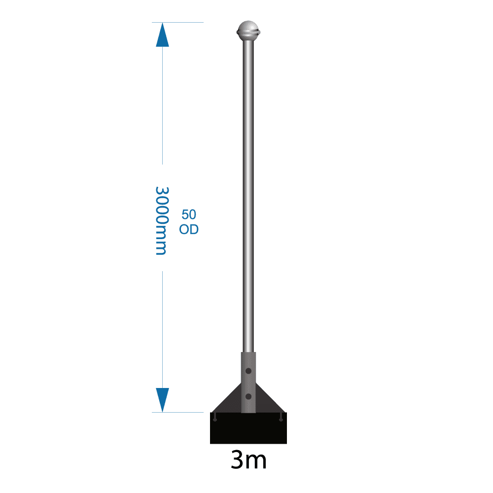 Flagpole 3m with wall bracket select (W1 -W2 -W3) supply only