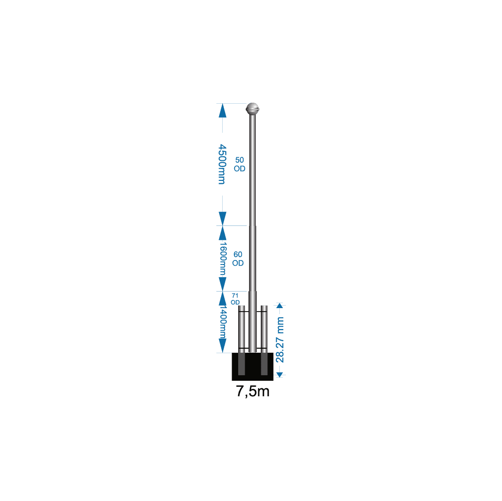 Ground Mounted Flagpole 7.5m - supply only
