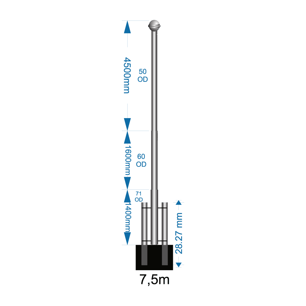 Swivel Base Flagpole 7.5m - including installation (one unit)