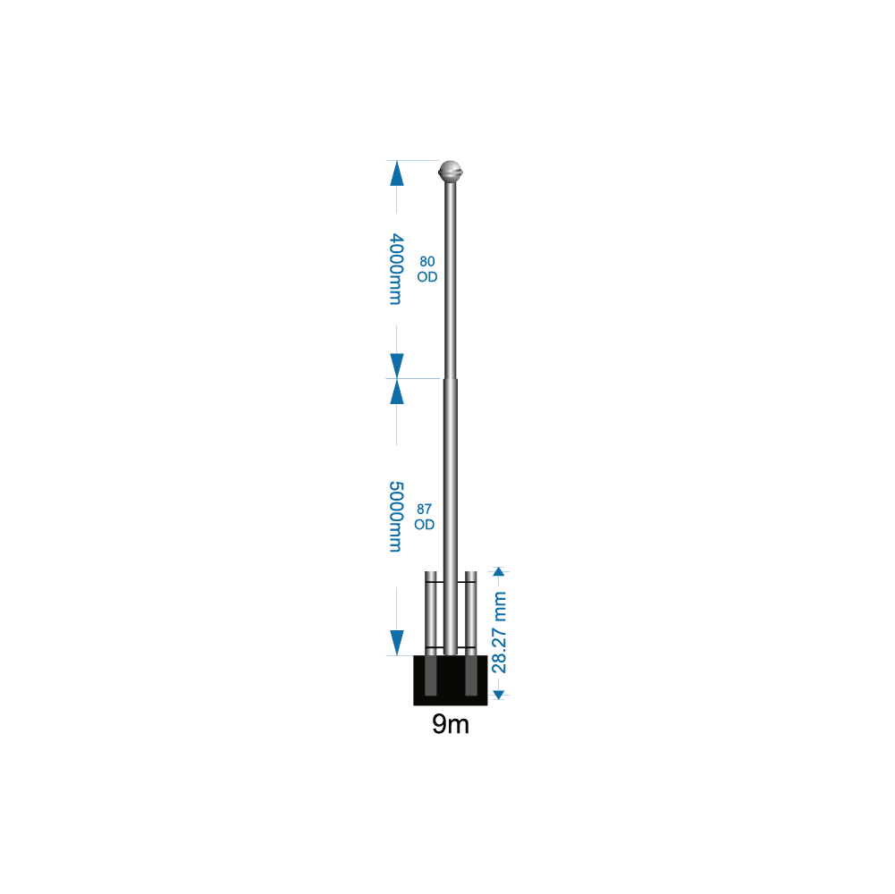 Ground Mounted Flagpole 9m - supply only
