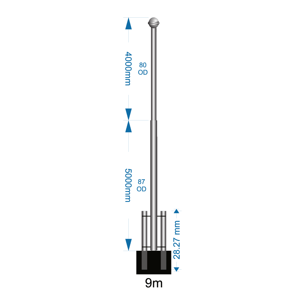 Swivel Base Flagpole 9m - including installation (one unit)