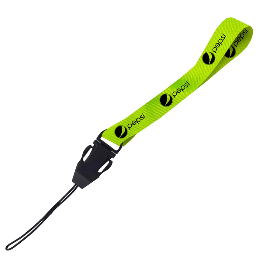 Hi-Viz Wrist Phone Strap Black Sublimation Print D/Sided with Cellphone Clip 15 x 340mm