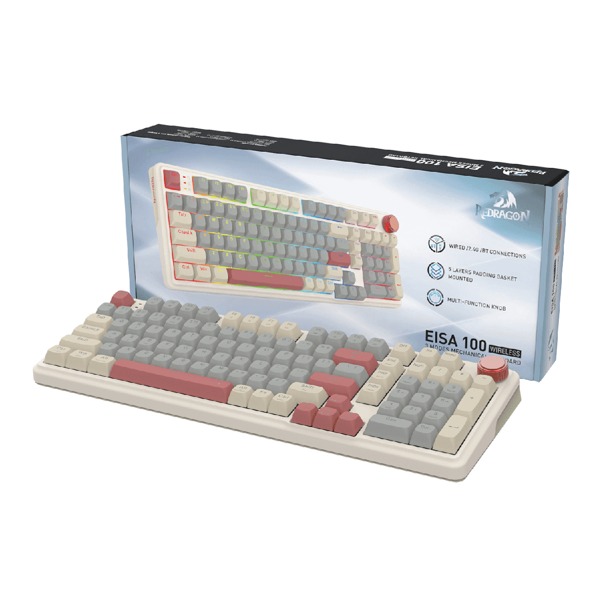 Redragon EISA 100 Retro RGB Wireless Mechanical Keyboard - Cream/Grey
