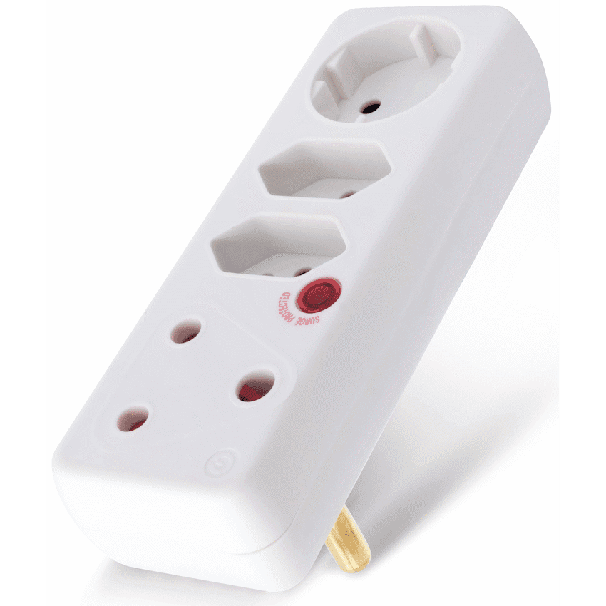 Switched 4-Way Medium Surge Adaptor with Schuko - White
