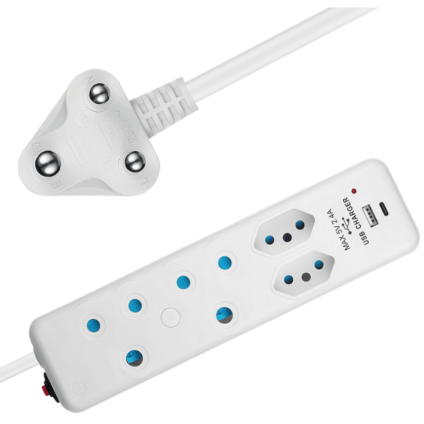 Switched 4-Way Extension Lead with 1x Type-C + 1x USB - 4m