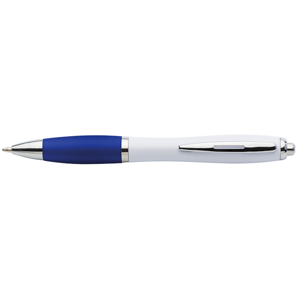 White Barrel Curved Design Ballpoint Pen with Coloured Grip - Image 10