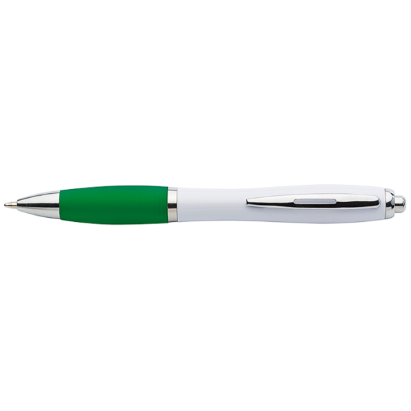 White Barrel Curved Design Ballpoint Pen with Coloured Grip - Image 5