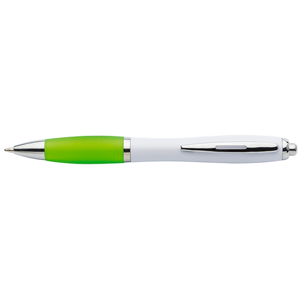 White Barrel Curved Design Ballpoint Pen with Coloured Grip - Image 6