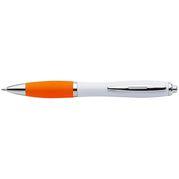 White Barrel Curved Design Ballpoint Pen with Coloured Grip - Image 3