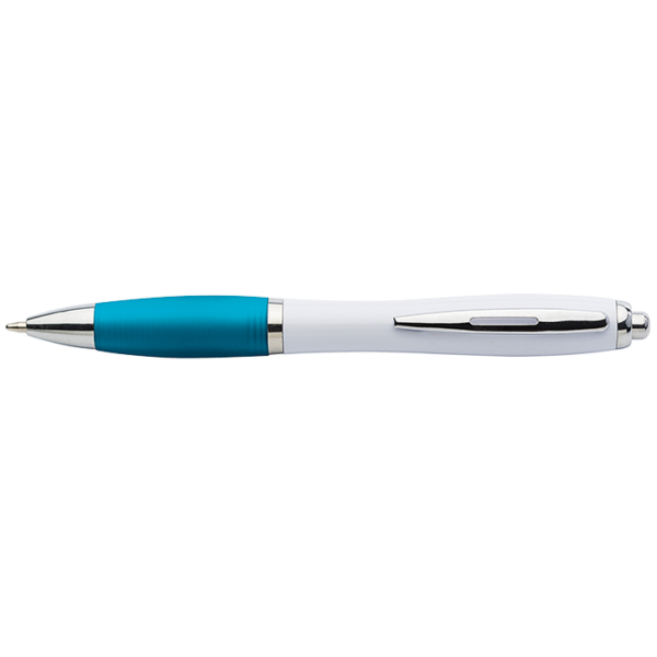 White Barrel Curved Design Ballpoint Pen with Coloured Grip - Image 11