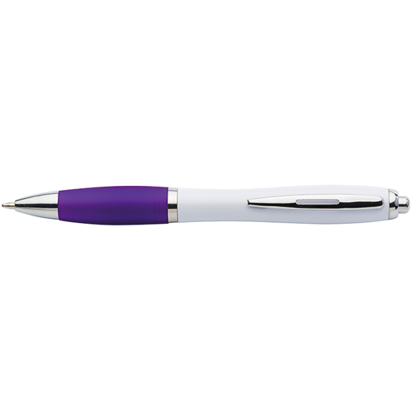 White Barrel Curved Design Ballpoint Pen with Coloured Grip - Image 8