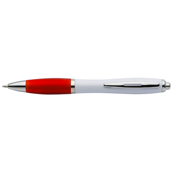 White Barrel Curved Design Ballpoint Pen with Coloured Grip - Image 9