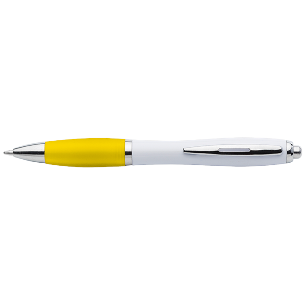 White Barrel Curved Design Ballpoint Pen with Coloured Grip - Image 4