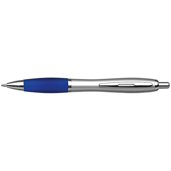 Silver Barrel Curved Design Ballpoint Pen with Coloured Grip - Image 5