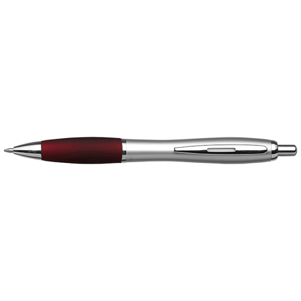 Silver Barrel Curved Design Ballpoint Pen with Coloured Grip - Image 6