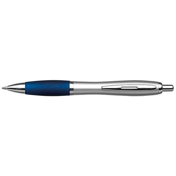 Silver Barrel Curved Design Ballpoint Pen with Coloured Grip - Image 7